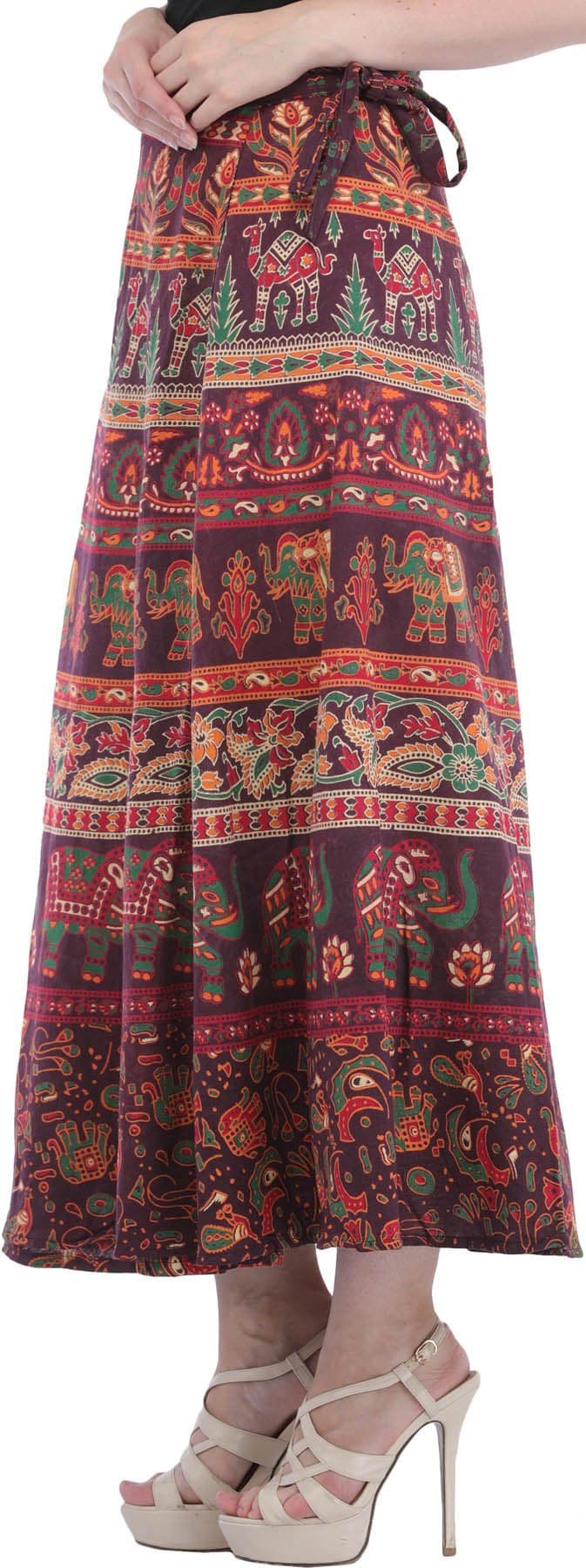 Exotic India Elephants & Camels Printed Cotton Wrap-On Sanganeri Long-Skirt - view 1