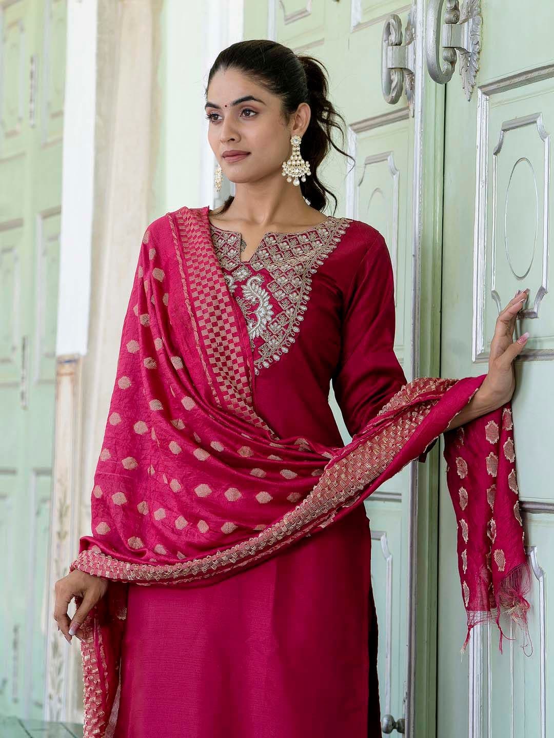 VredeVogel Floral Embroidered Straight Kurta with Trousers & With Dupatta - view 1