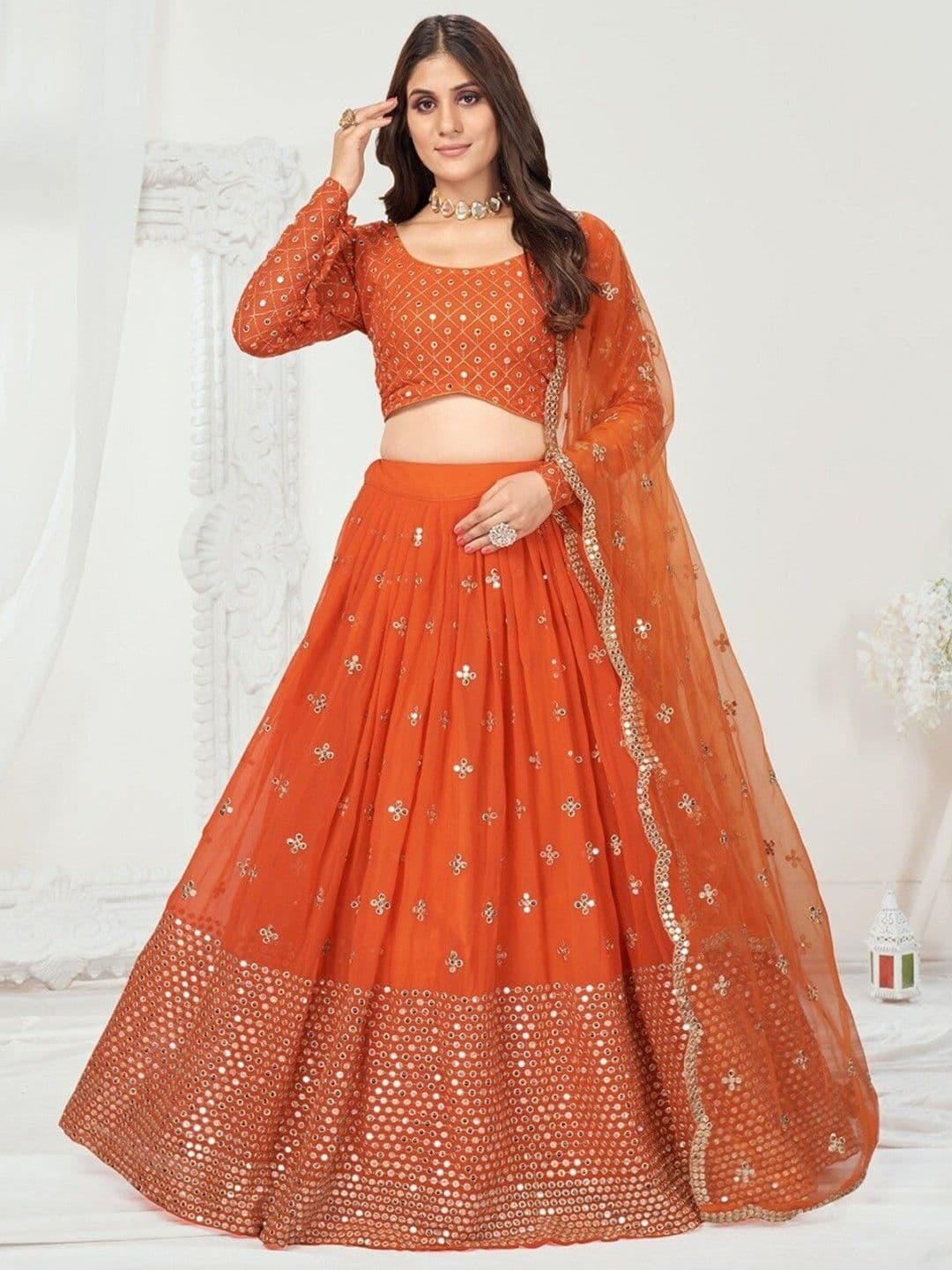 SHOPGARB Sequin Embroidered Semi-Stitched Lehenga & Unstitched Blouse With Dupatta - view 1