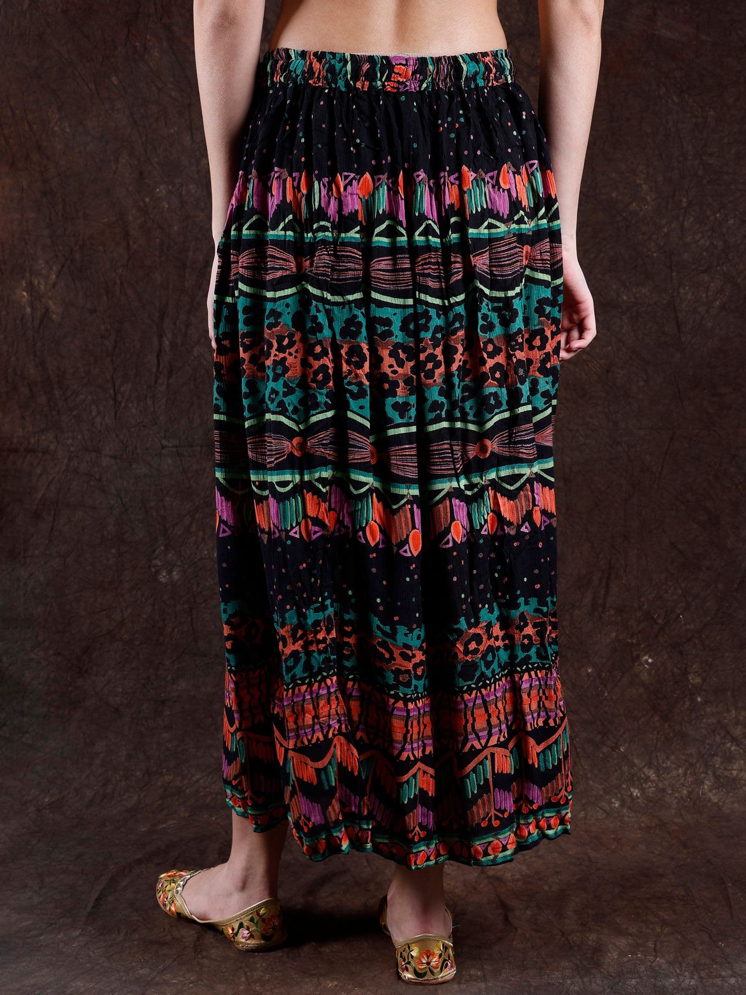 Exotic India Abstract Printed Pure Cotton Flared Maxi Skirt - view 1