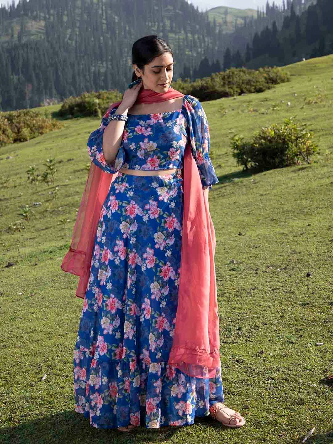 AKS Printed Ready to Wear Lehenga & Blouse With Dupatta - view 1