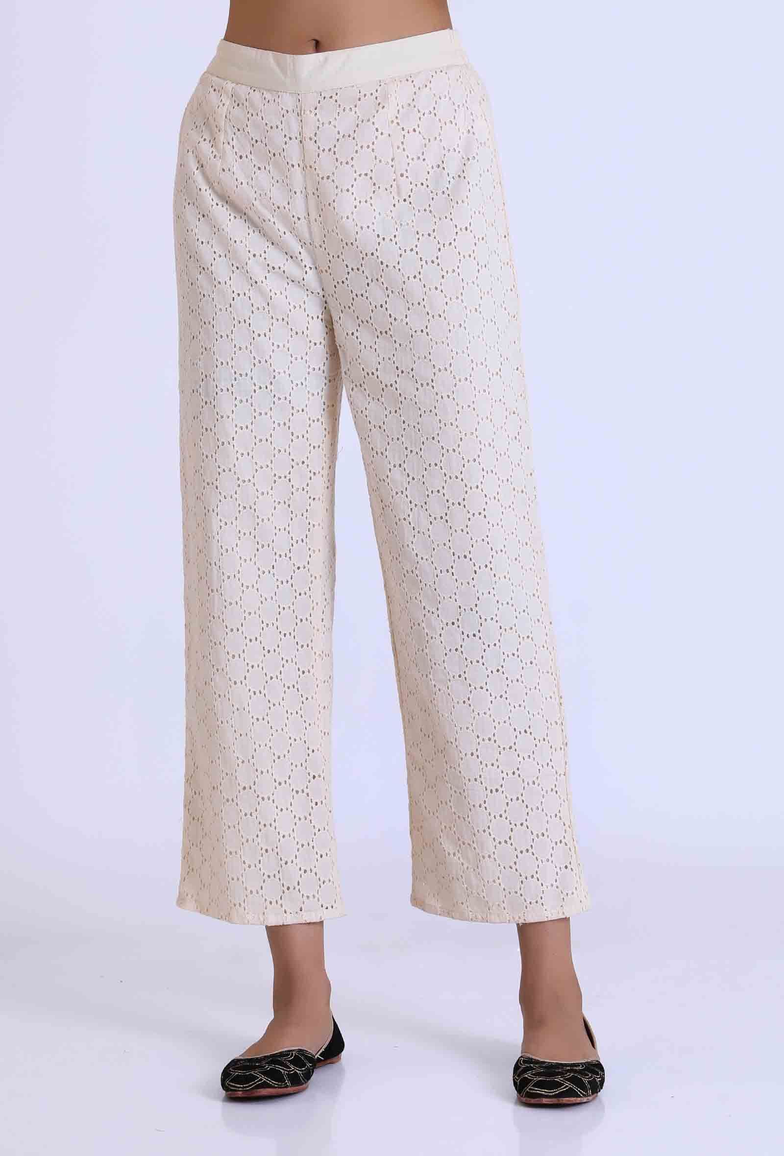 TJORI Women Abstract Self Design Cotton Knitted Palazzos - view 1
