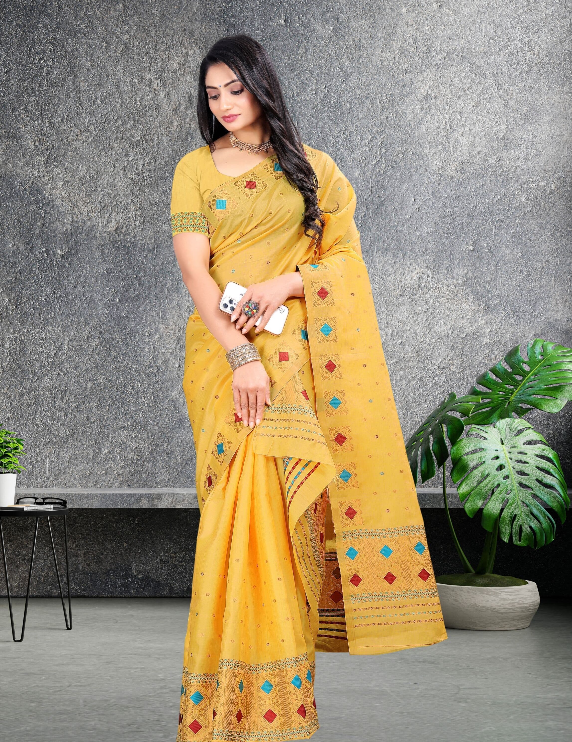 KAMDAR Semi Dyed Toss Poly Pat Assamese Mekhela Sador Jharna - view 1