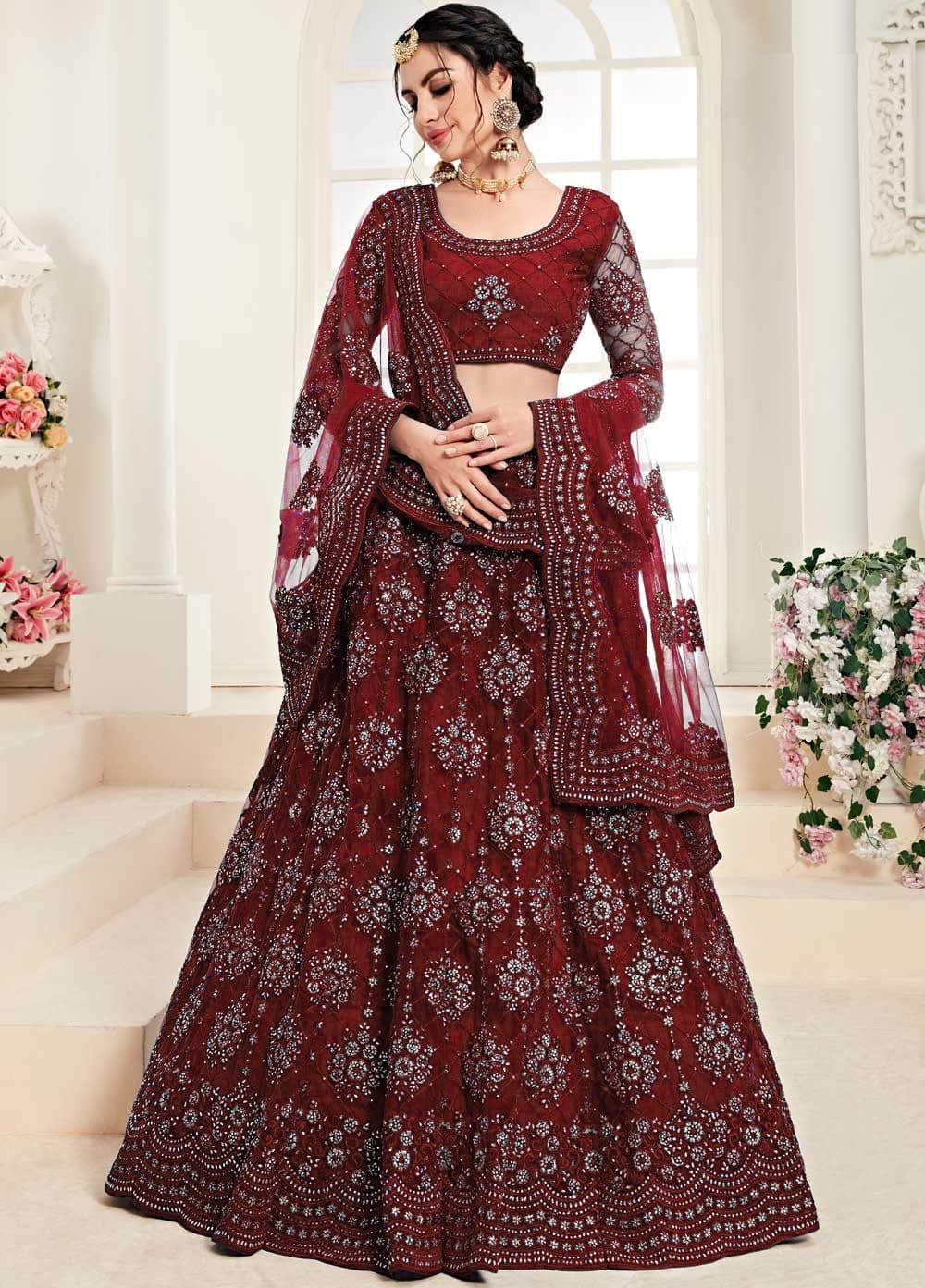 Cute fellow Embroidered Thread Work Semi-Stitched Lehenga & Unstitched Blouse With Dupatta - view 1