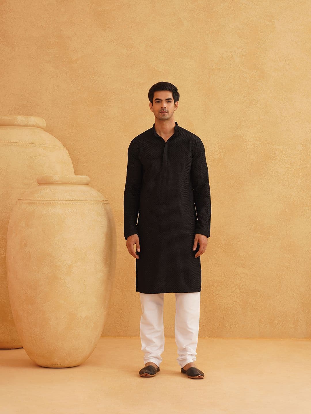 SOJANYA Geometric Embroidered Mandarin Collar Pure Cotton Straight Kurta - view 1
