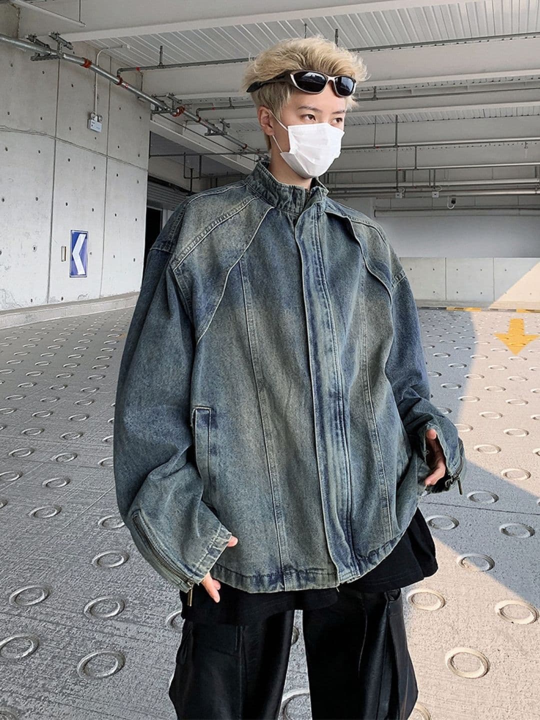 StyleCast Men Mock Collar Washed Solid Cotton Casual Denim Jacket - view 1
