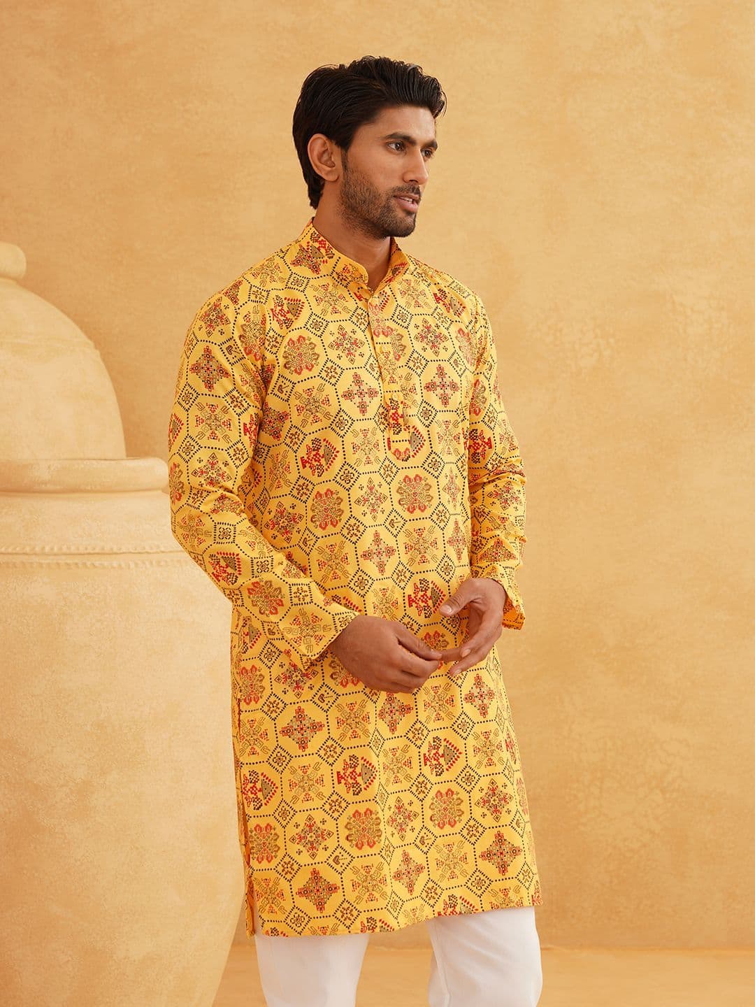 SOJANYA Ethnic Motifs Printed Band Collar Straight Long Kurta - view 1