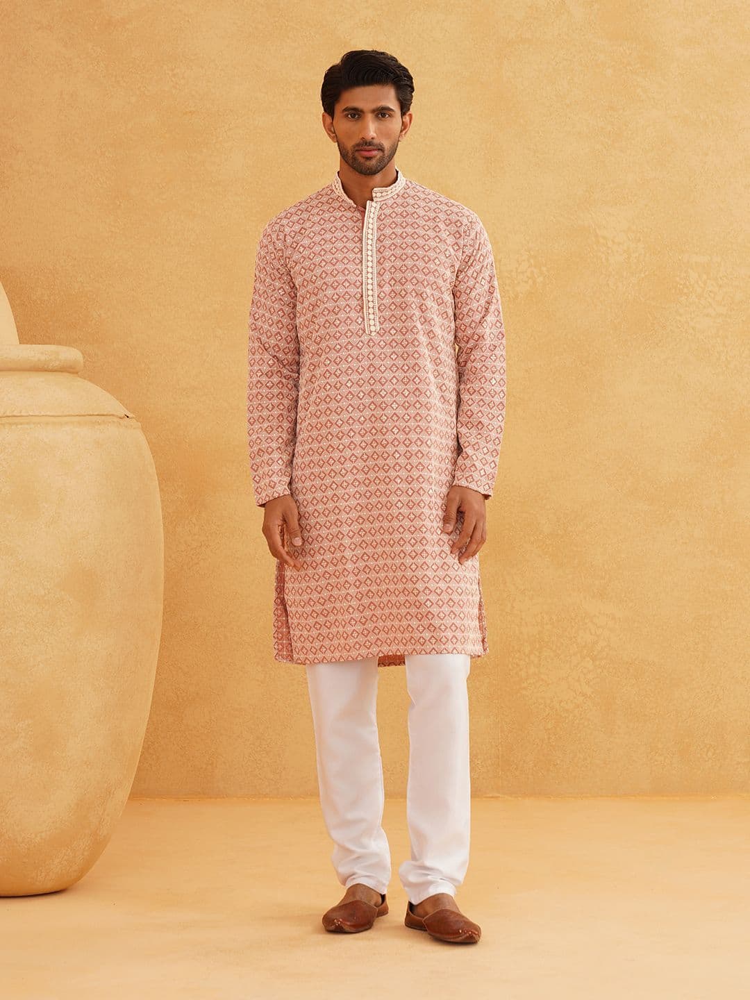 SOJANYA Geometric Embroidered Mandarin Collar Pure Cotton Straight Kurta - view 1