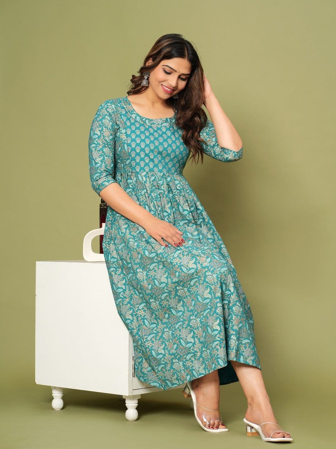 Nevisha Style Floral Printed Pleated Gotta Patti Maternity Pure Cotton Anarkali Kurtas - view 1