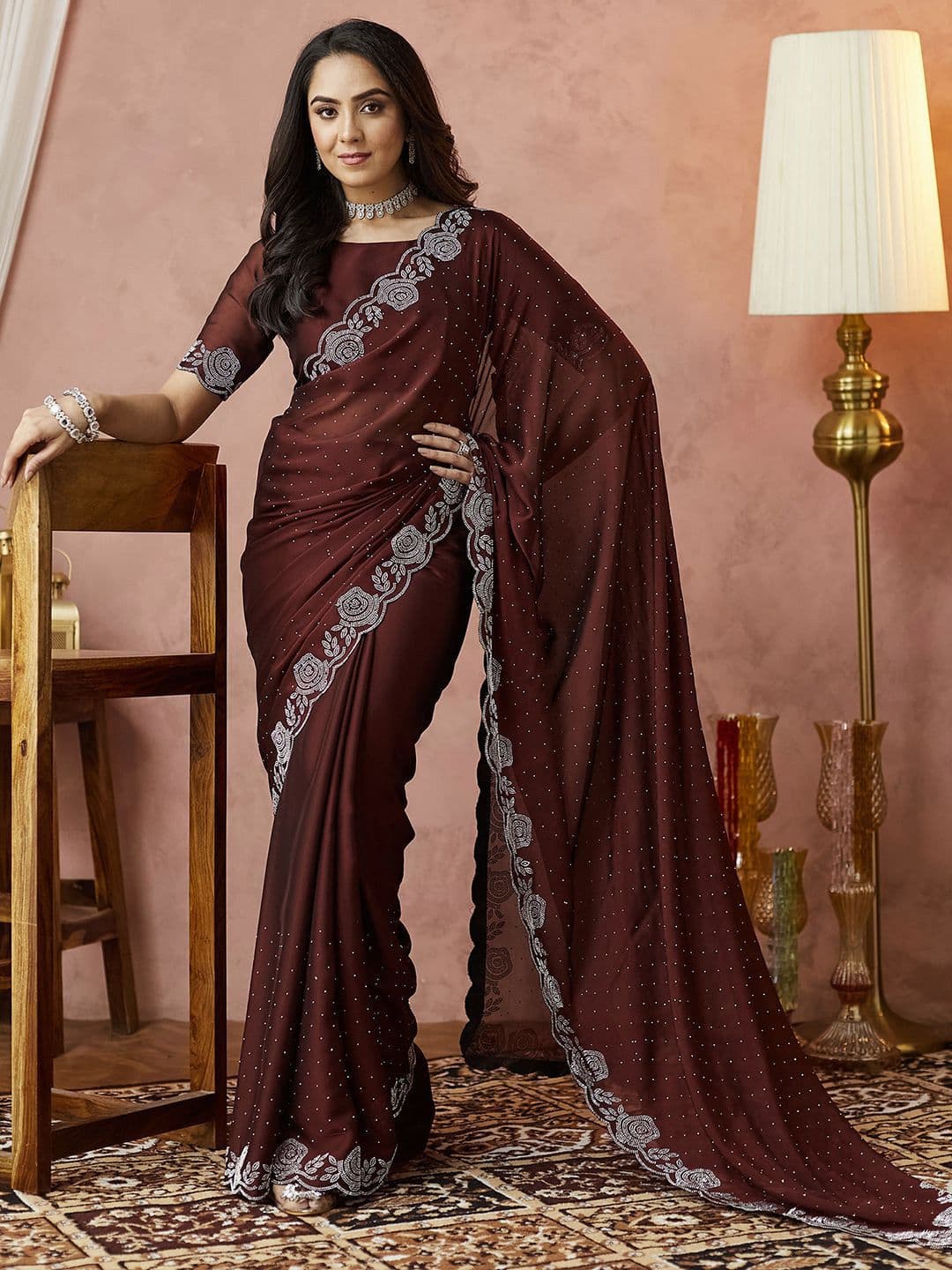 Satrani Women Embellished Beads and Stones Pure Georgette Saree - view 1