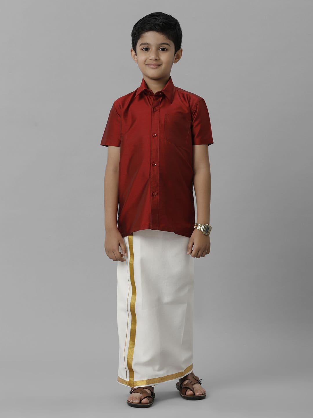 Ramraj Boys Short Sleeves Shirt with Dhoti