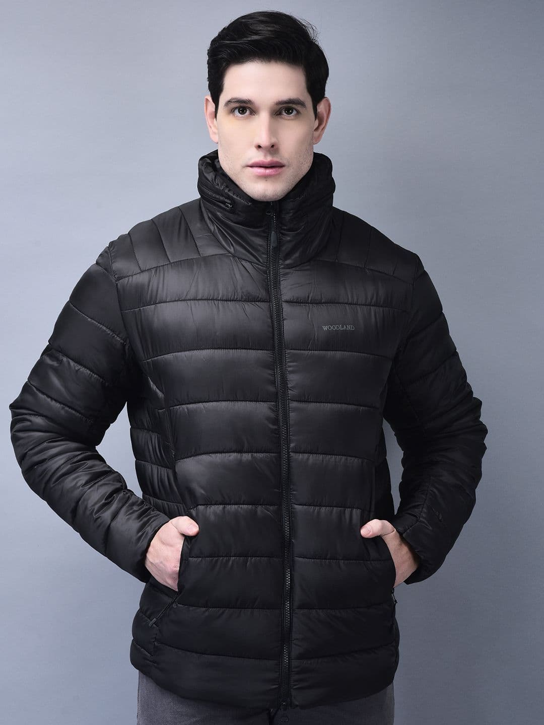 Woodland Men Mock Collar Solid Casual Puffer Jacket - view 1