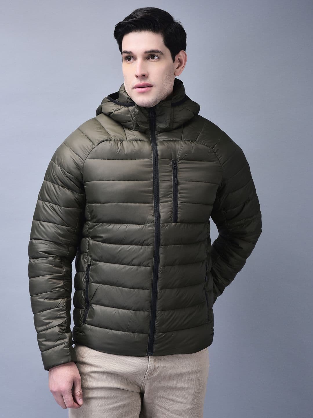 Woodland Men Hooded Solid Casual Puffer Jacket - view 1