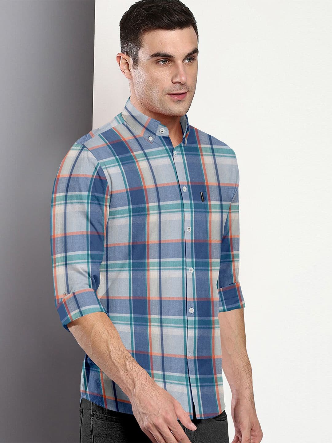 BRUCEWANE Men Comfort Fit Button-Down Collar Tartan Checked Cotton Casual Shirt - view 1