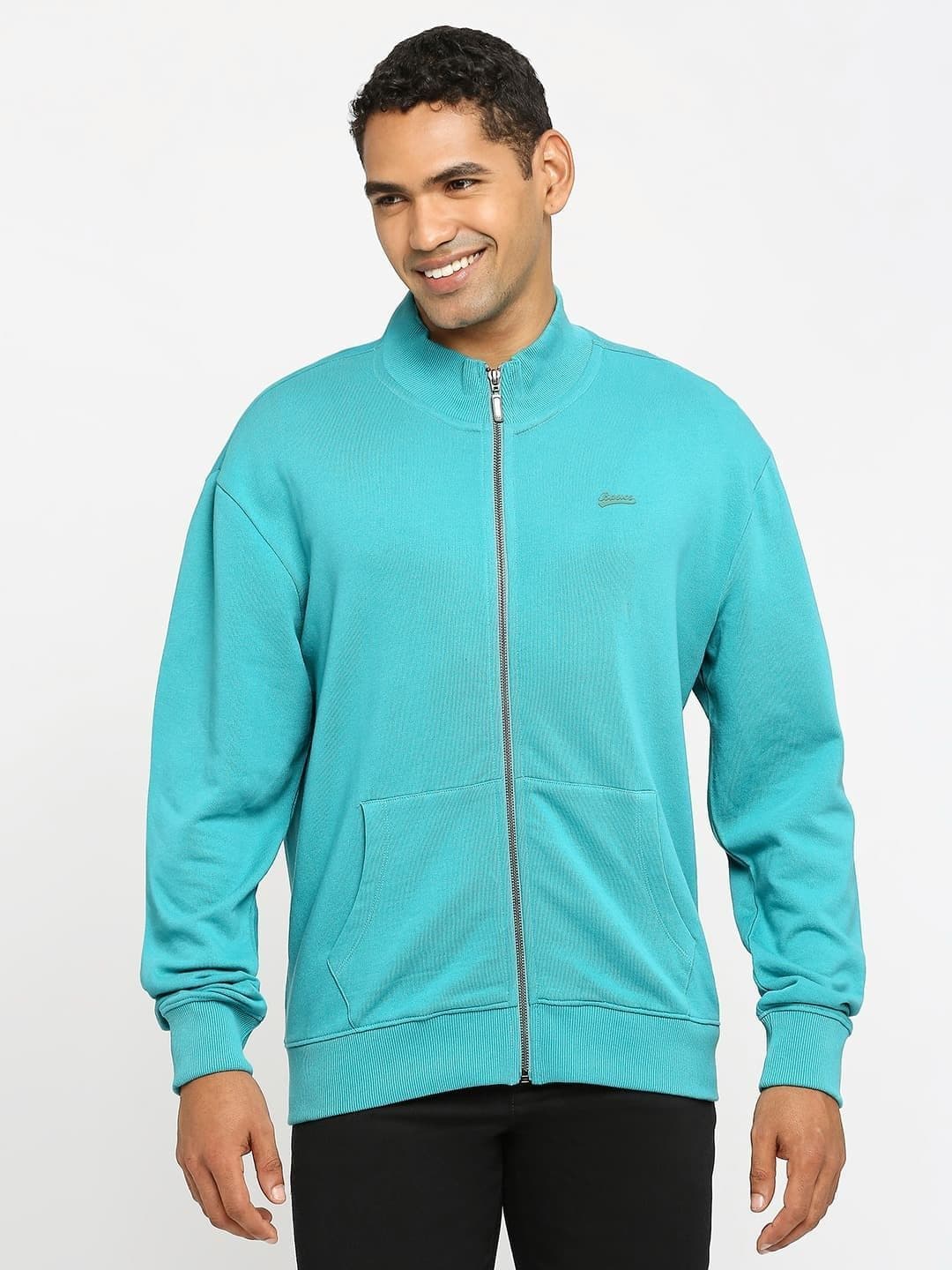 Basics Men Mock Collar Solid Cotton Casual Bomber Jacket - view 1