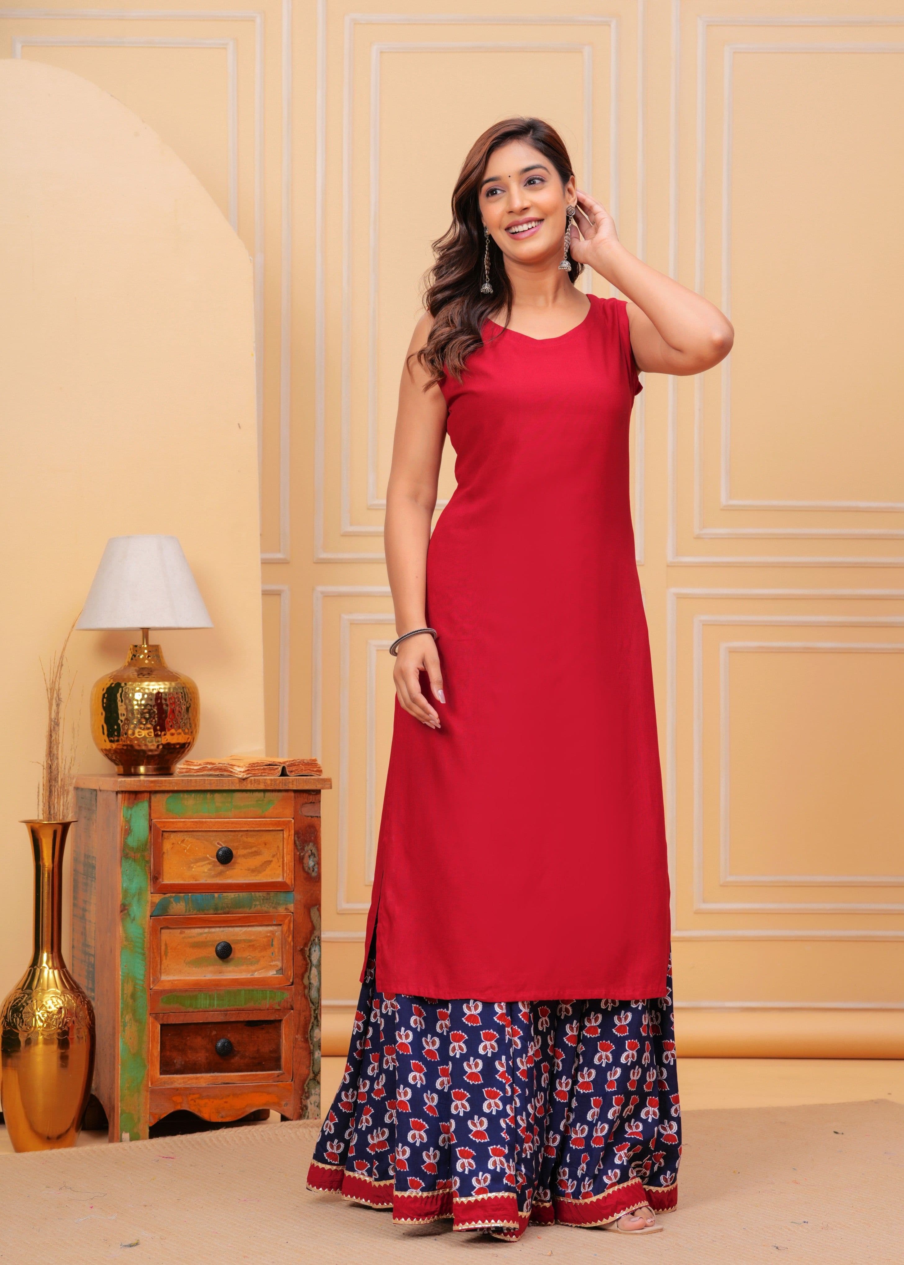 NYPA Floral Printed Straight Gotta Patti Kurta With Skirt - view 1