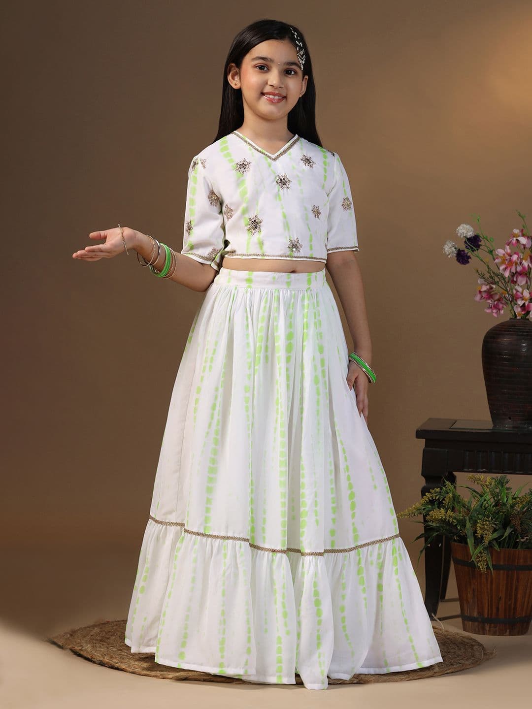 FASHION DREAM Girls Printed Sequinned Ready to Wear Lehenga & Blouse - view 1