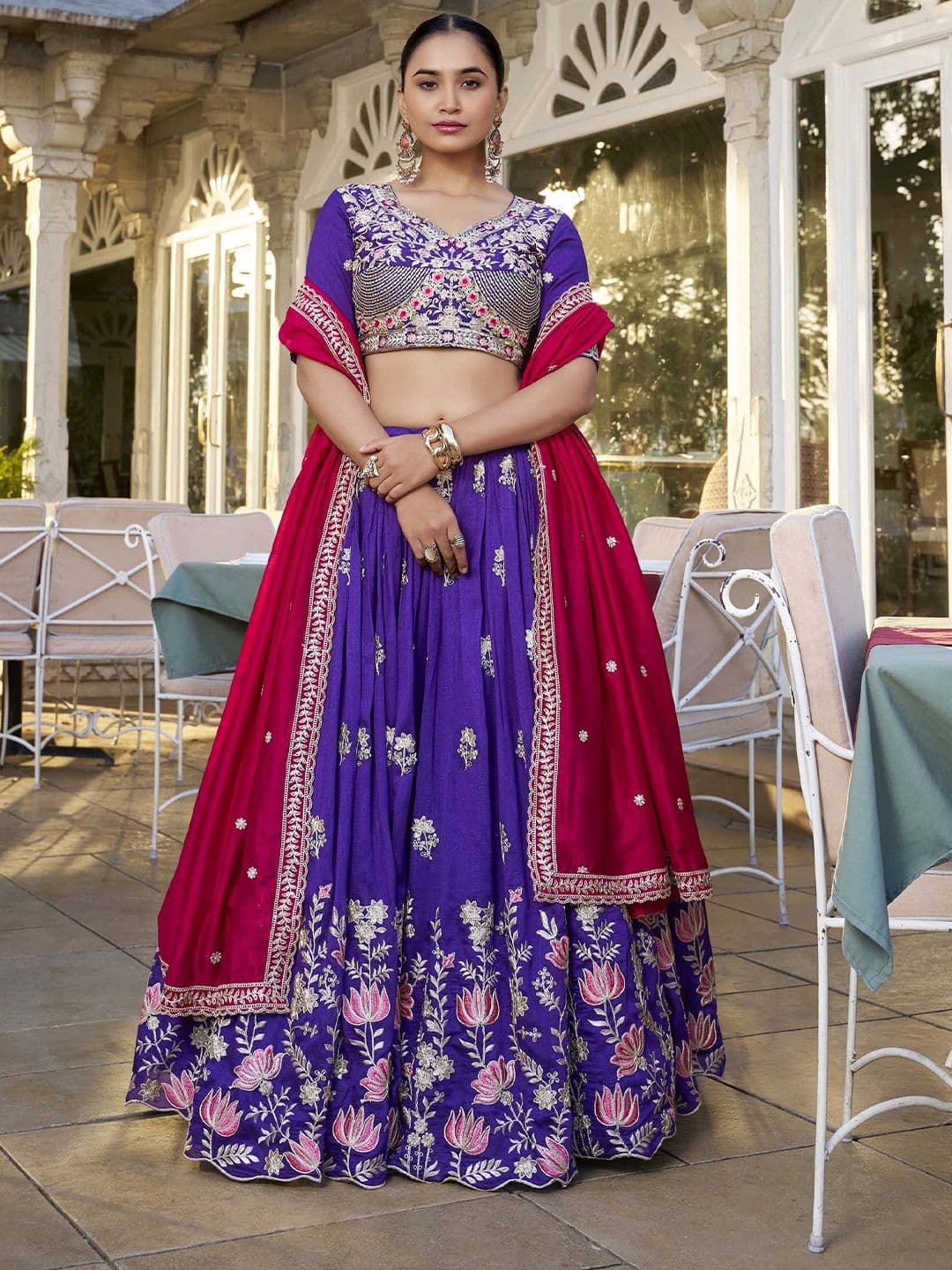 LOOKNBOOK ART Embroidered Thread Work Ready to Wear Lehenga & Unstitched Blouse With Dupatta - view 1
