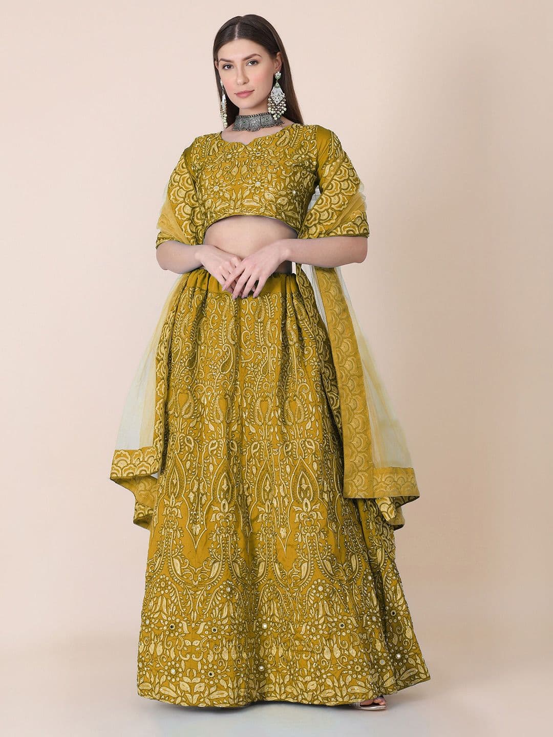 Warthy Ent Embroidered Thread Work Semi-Stitched Lehenga & Unstitched Blouse With Dupatta - view 1