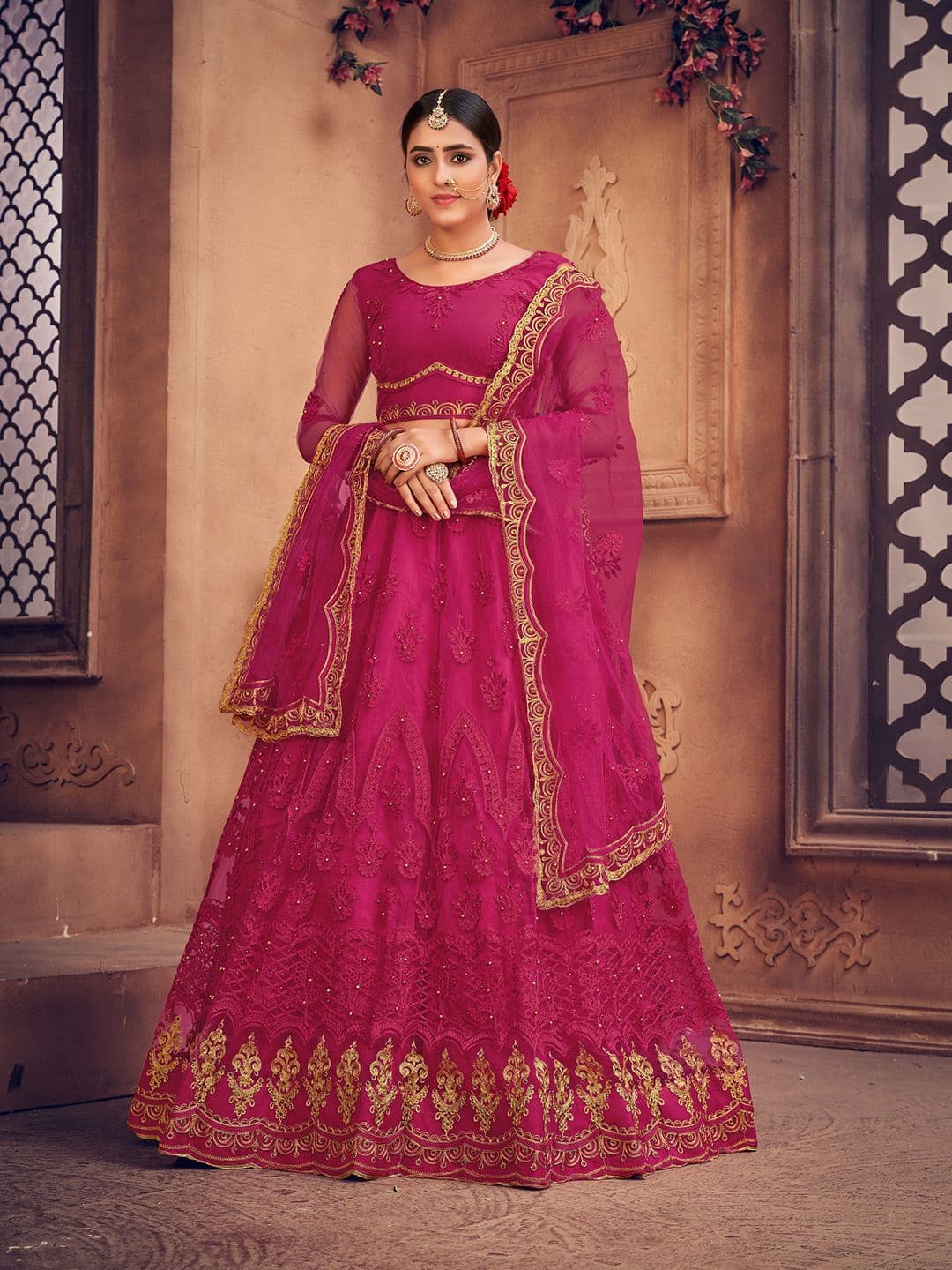 Warthy Ent Embroidered Thread Work Semi-Stitched Lehenga & Unstitched Blouse With Dupatta - view 1