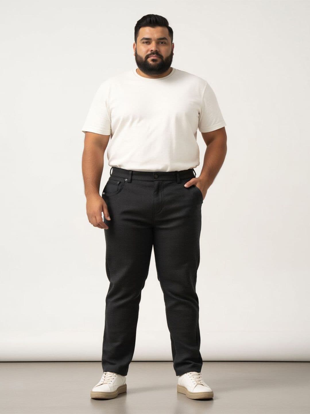 The Pant Project Men Wood Brown Checks Jino Slim Fit Plus-Size Stretchable Cotton Jeans - view 1