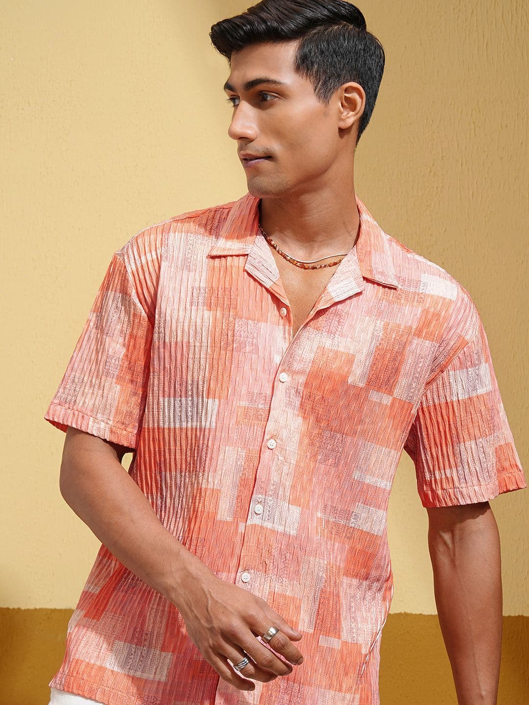 HIGHLANDER Men Textured Cuban Collar Casual Shirt - view 1