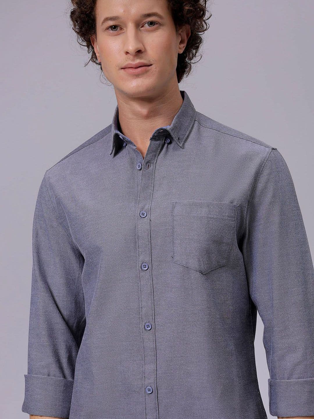 The Indian Garage Co Men Solid Opaque Long Sleeves Casual Slim Fit Shirt - view 1