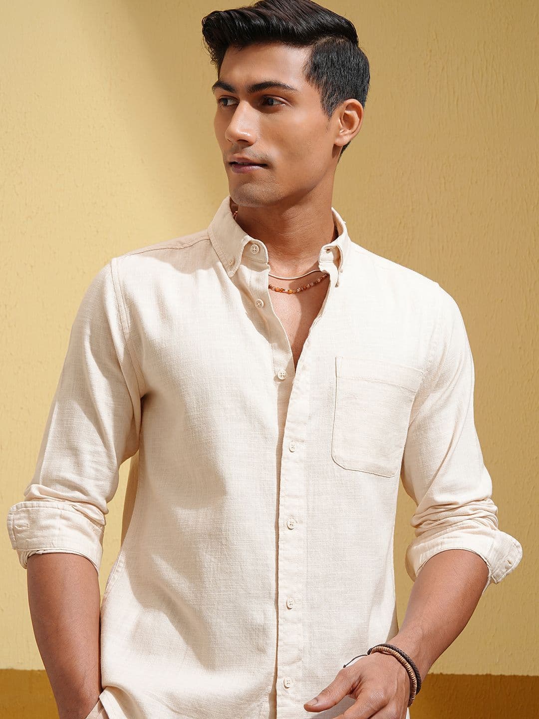 HIGHLANDER Men Solid Textured Opaque Casual Cotton Shirt - view 1