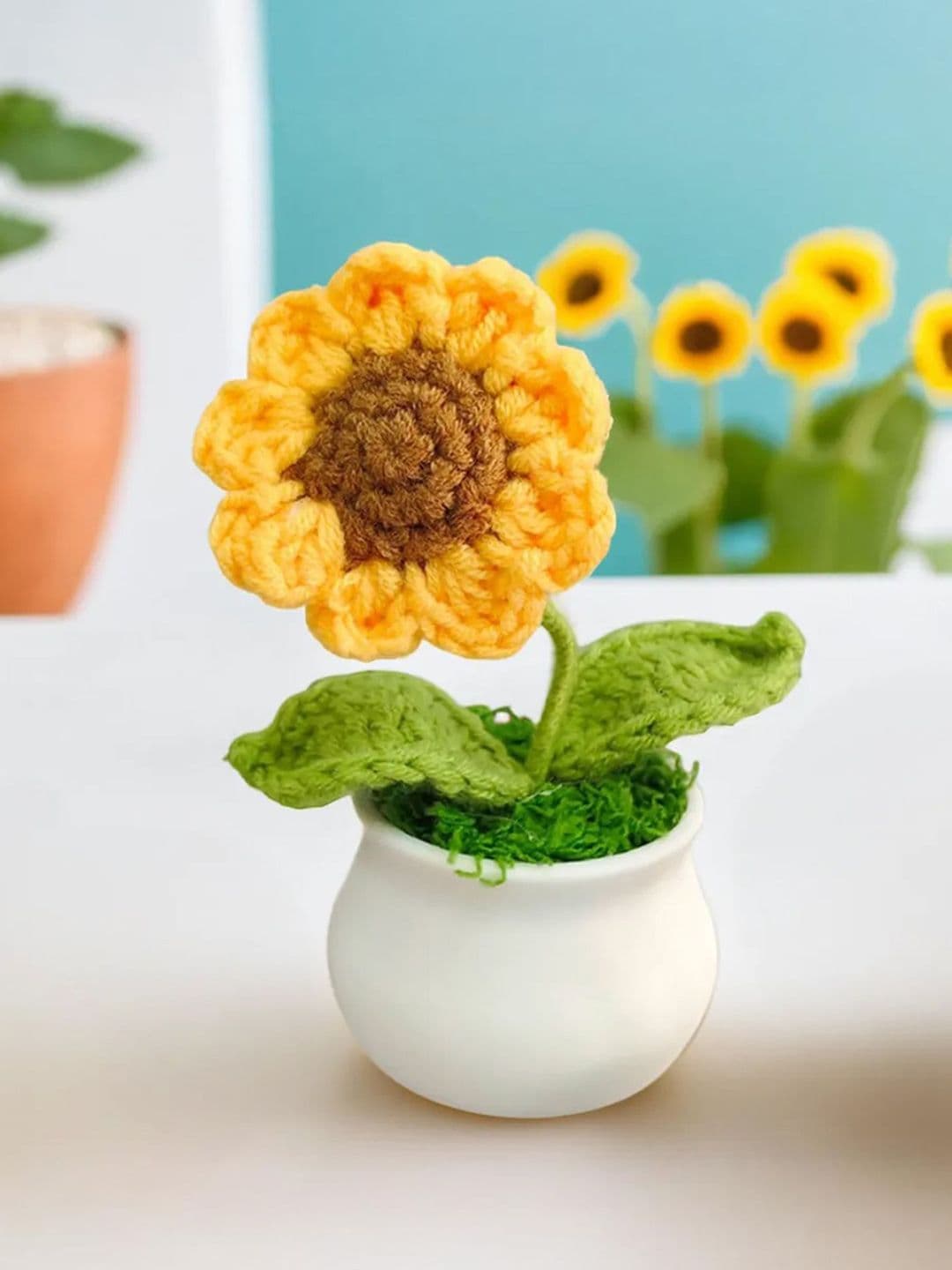 Nostrae by Ekhasa Crochet Yellow Sunflower Artificial Flower with Pot - view 1