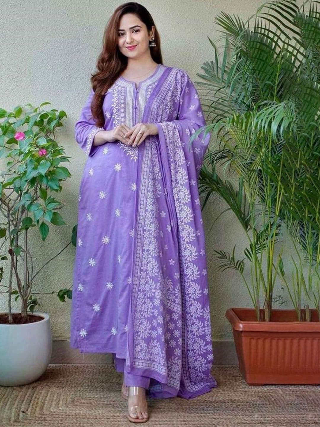 Royal Export Floral Embroidered Thread Work Straight Kurta with Trouser & Dupatta - view 1
