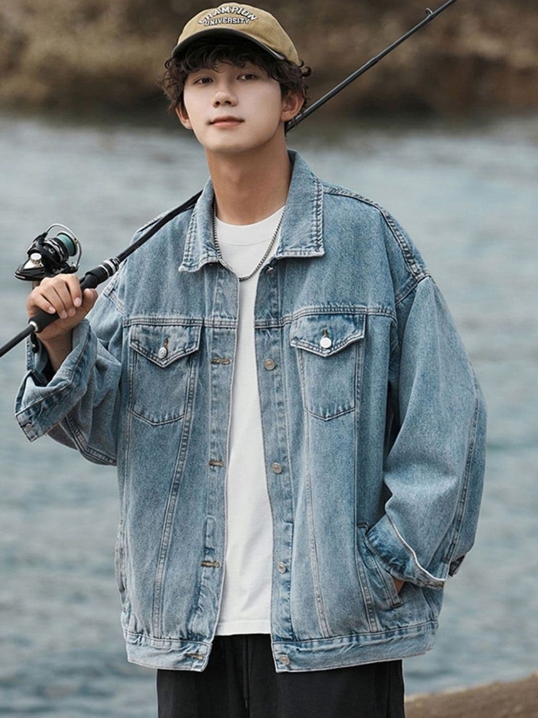 HERE&NOW Men Spread Collar Washed Self Design Casual Denim Jacket - view 1
