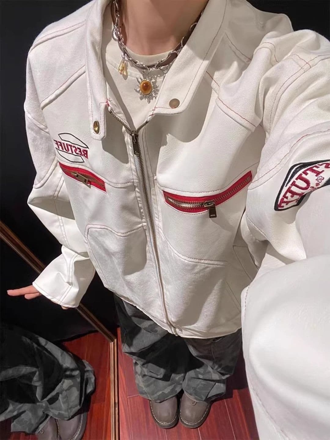 HERE&NOW Men Mandarin Collar Solid Leather Casual Leather Jacket - view 1