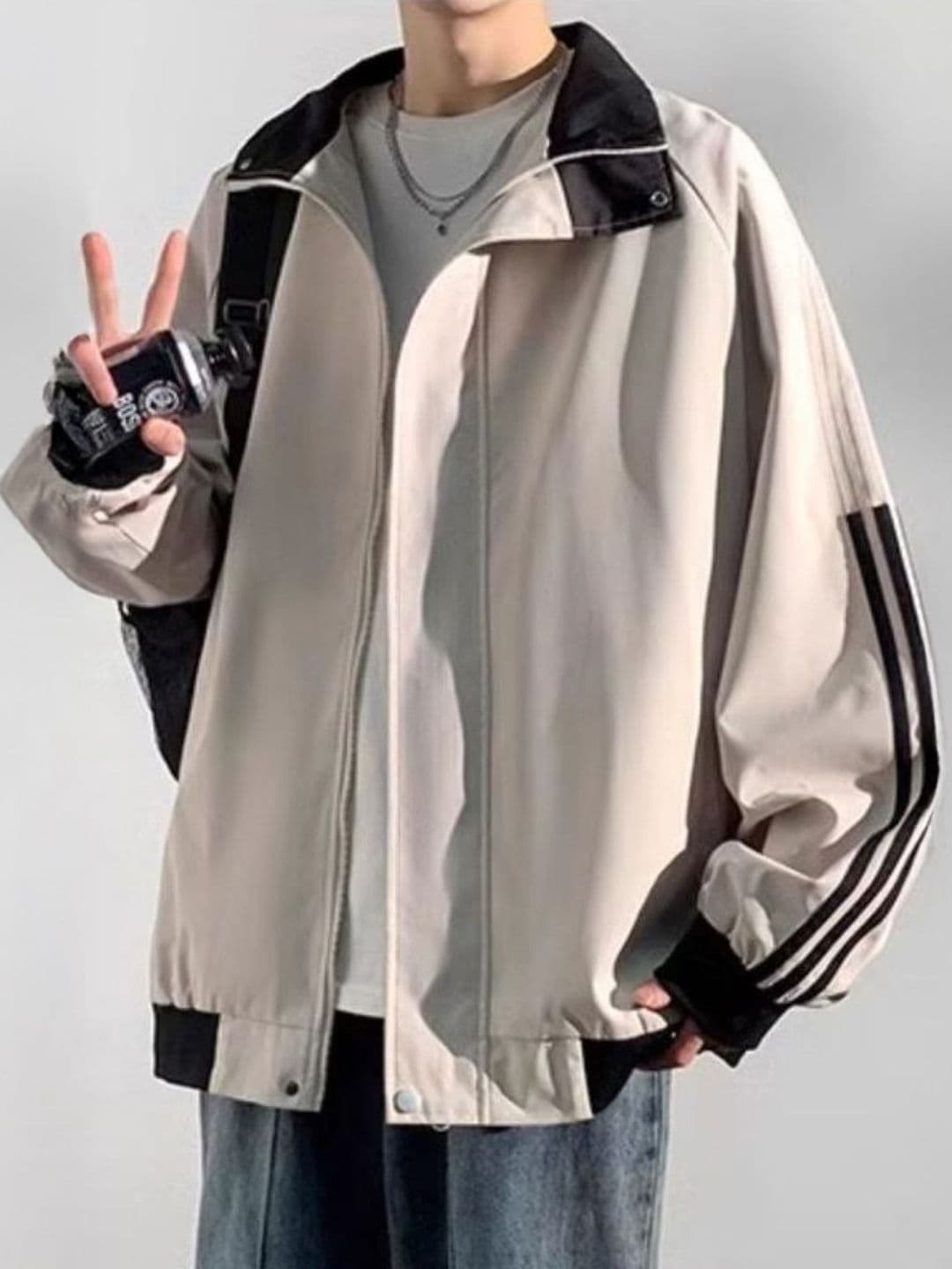 HERE&NOW Men Spread Collar Striped Casual Bomber Jacket - view 1
