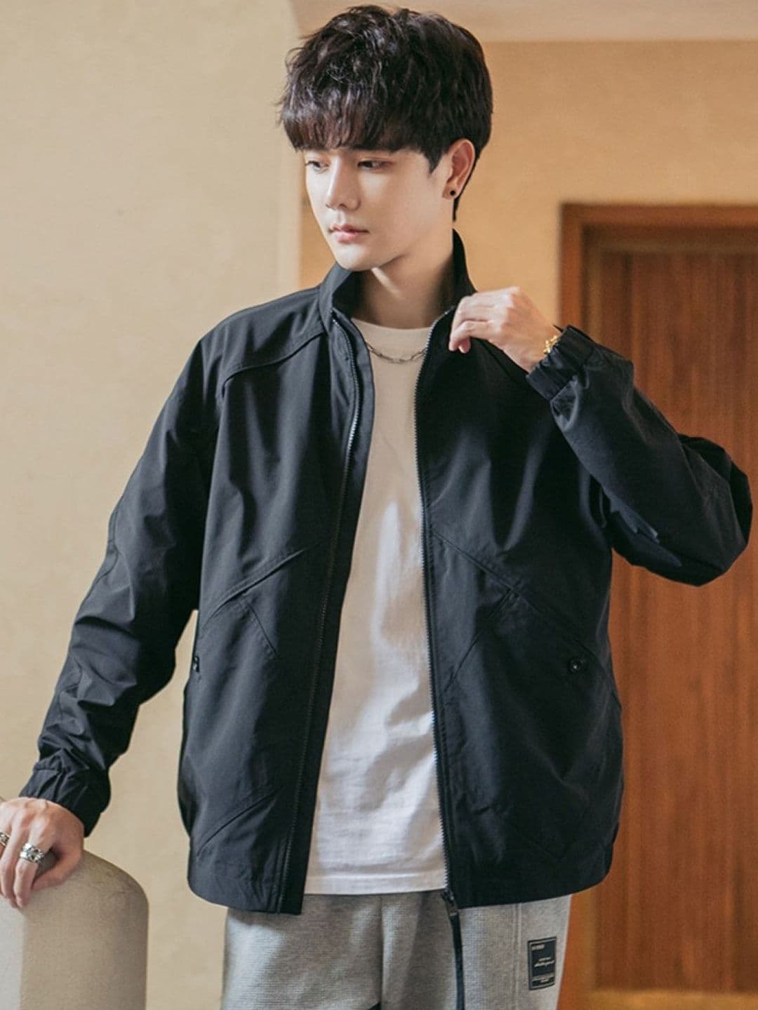 HERE&NOW Men Spread Collar Solid Casual Bomber Jacket - view 1