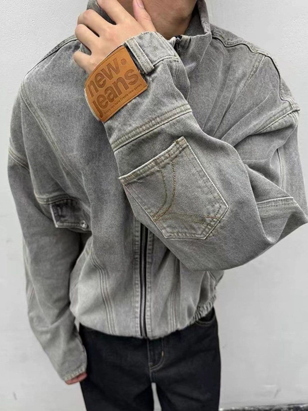 HERE&NOW Men Mock Collar Solid Casual Denim Jacket - view 1