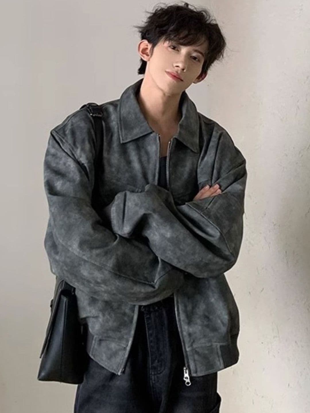 HERE&NOW Men Spread Collar Washed Self Design Casual Bomber Jacket - view 1