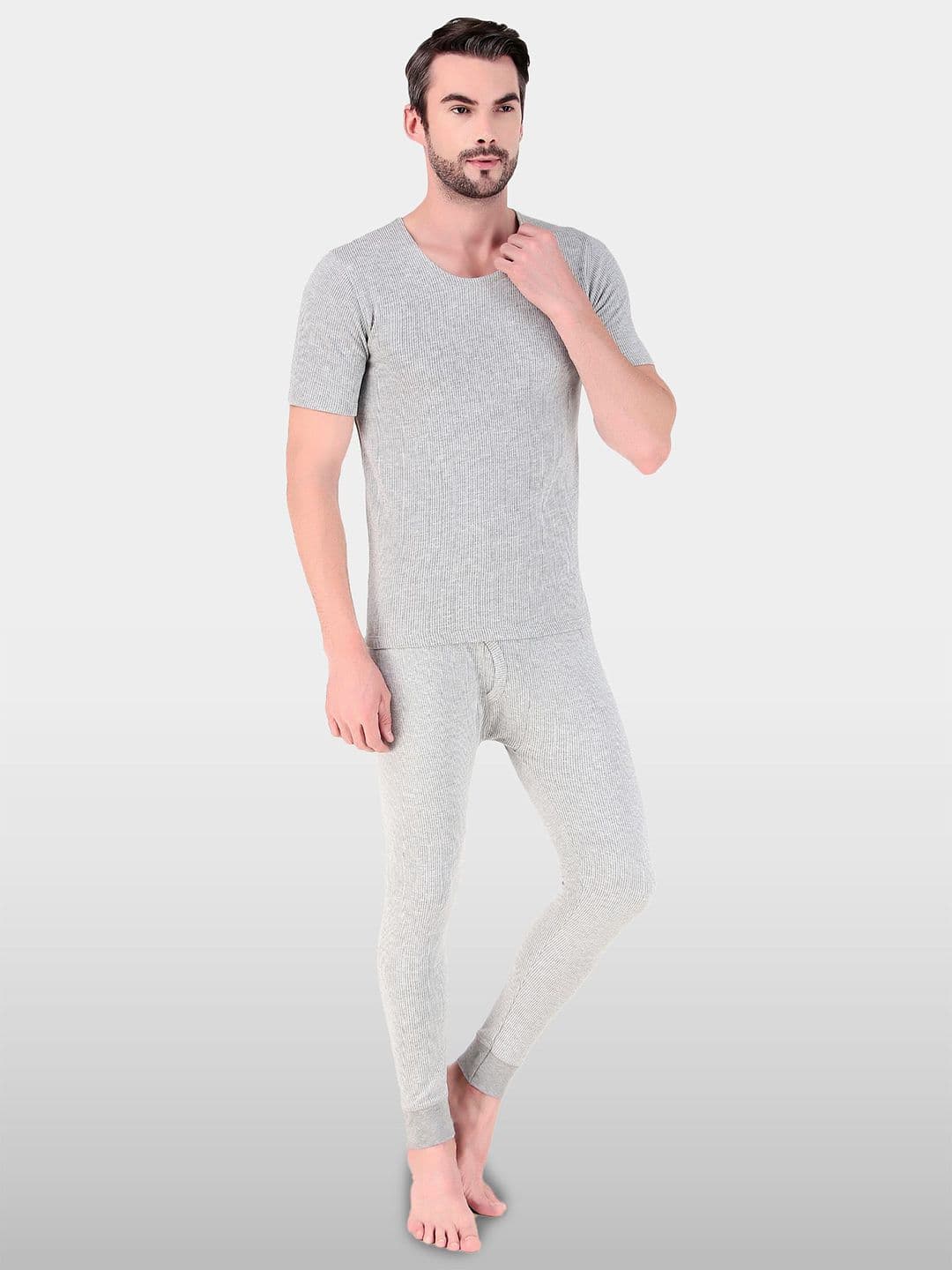 FREECULTR Striped Cotton Round Neck Skinny Fit Thermal Set - view 1