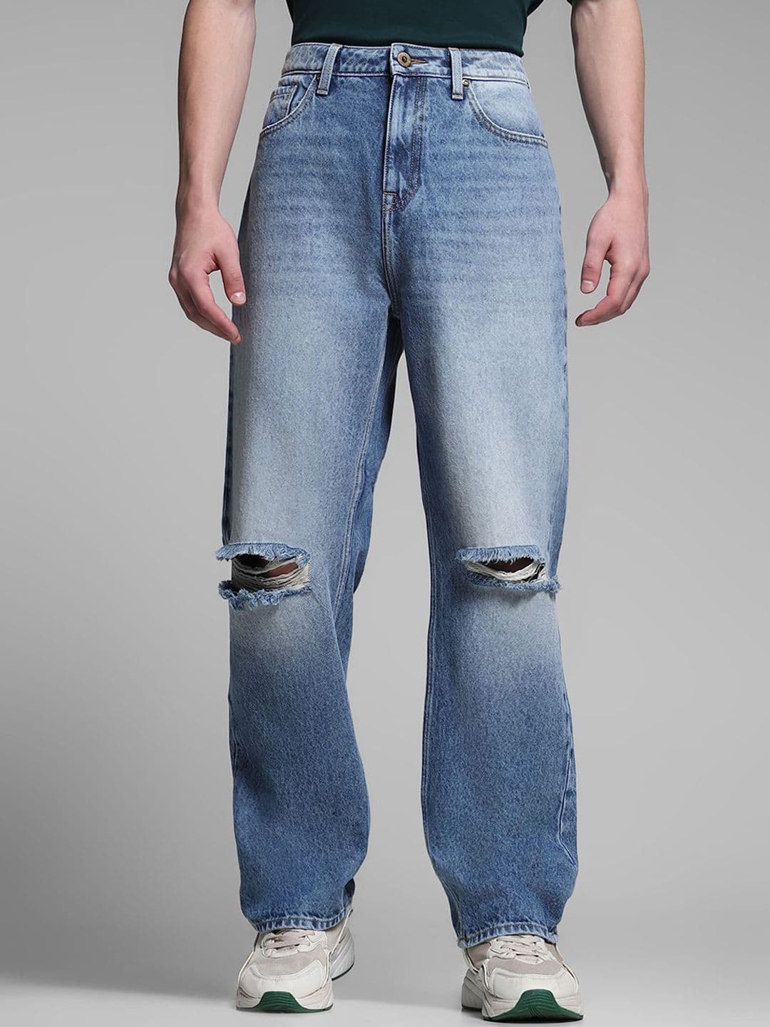 Jack & Jones Men Wide Leg High-Rise Slash Knee Heavy Fade Jeans - view 1