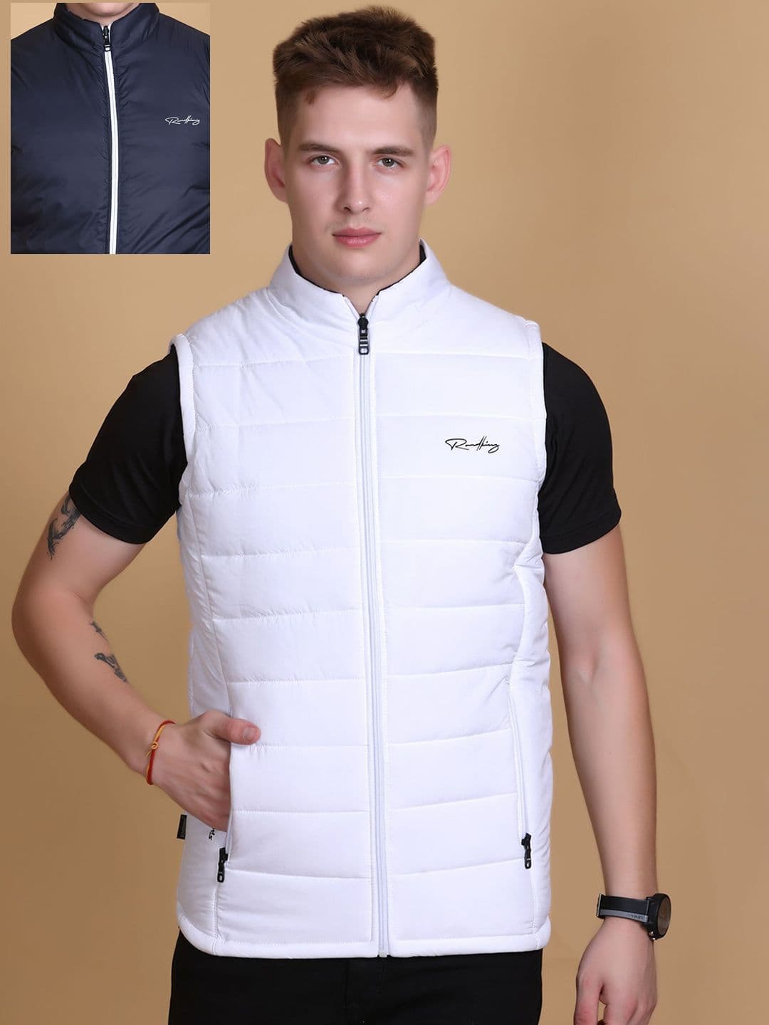 Roadking Men Mock Collar Solid Casual Gilet Jacket - view 1