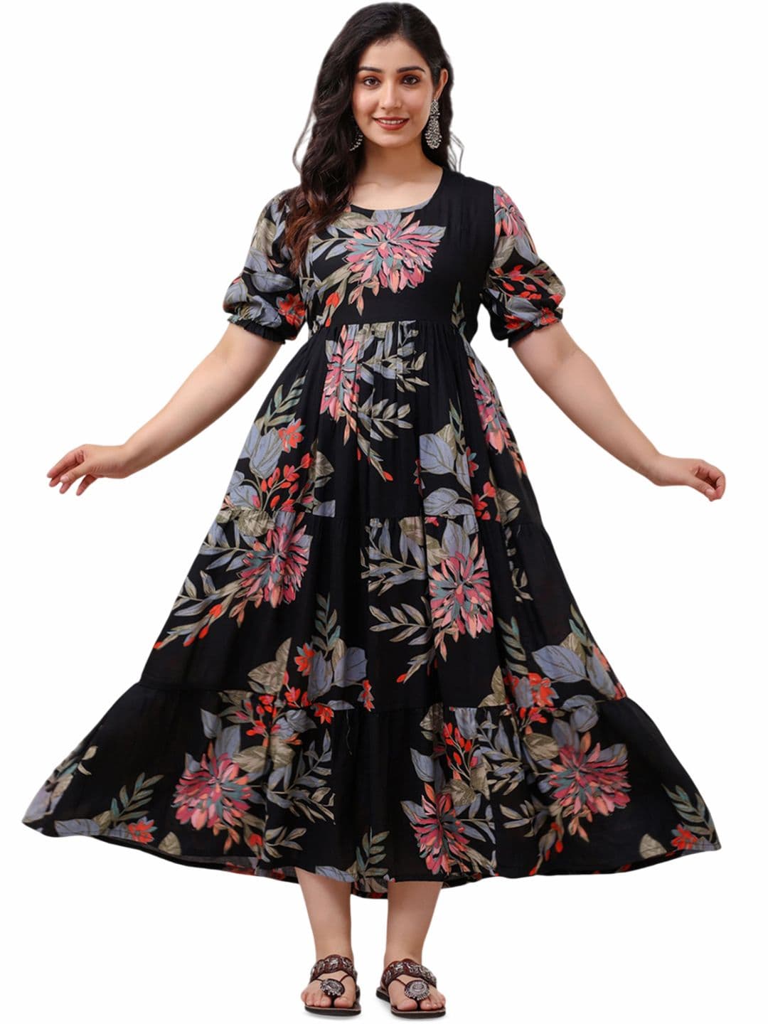 Charnest Women Floral Printed Sequinned Anarkali Kurta - view 1