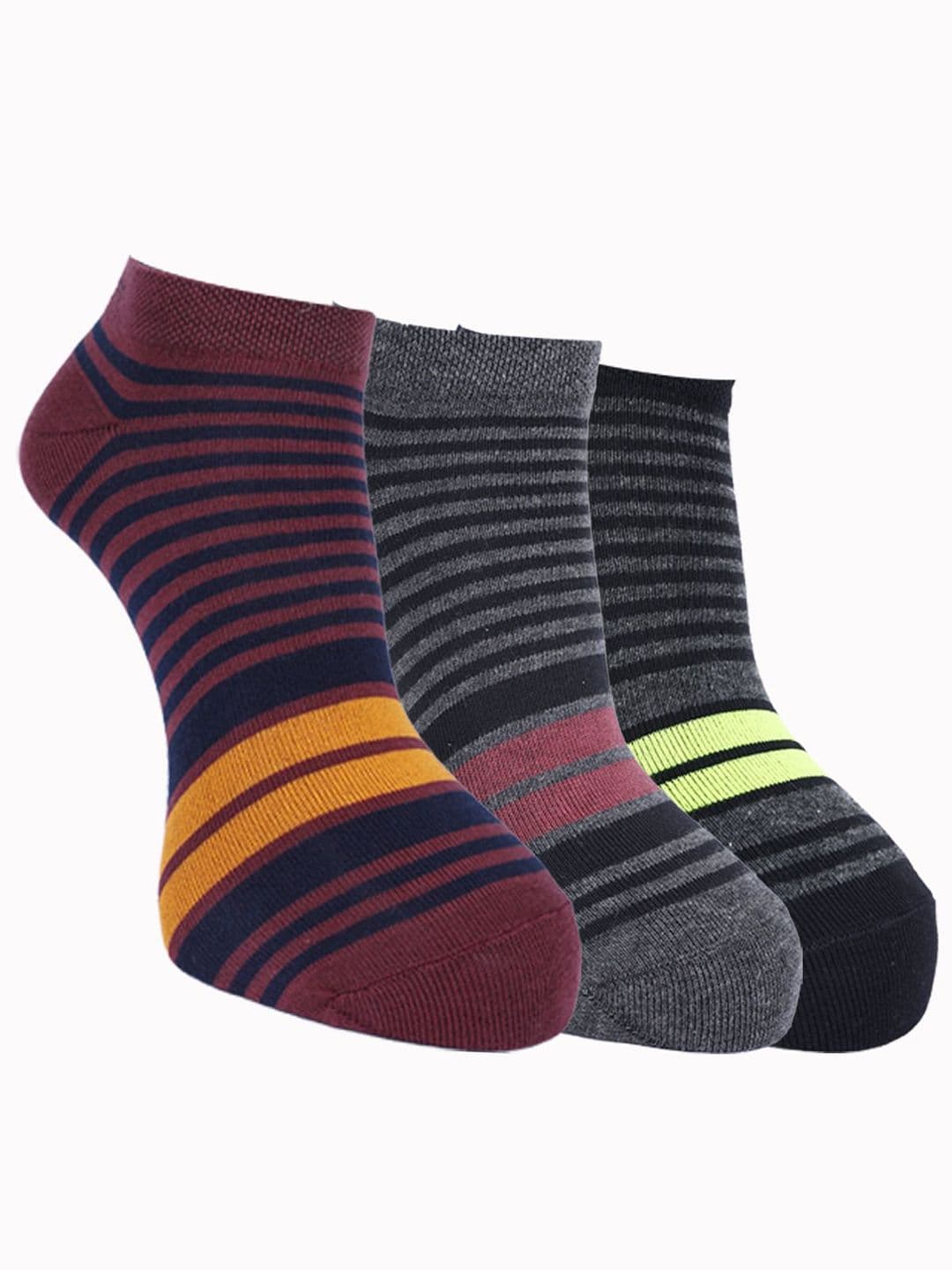 Force NXT Men Pack Of 3 Striped Cotton Ankle-Length Socks - view 1