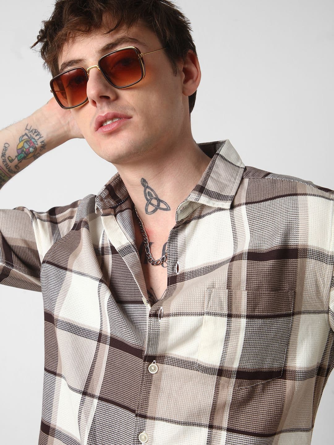 VASTRADO Brunette Broad Checked Cotton Long Sleeves Slim Fit Shirt - view 1