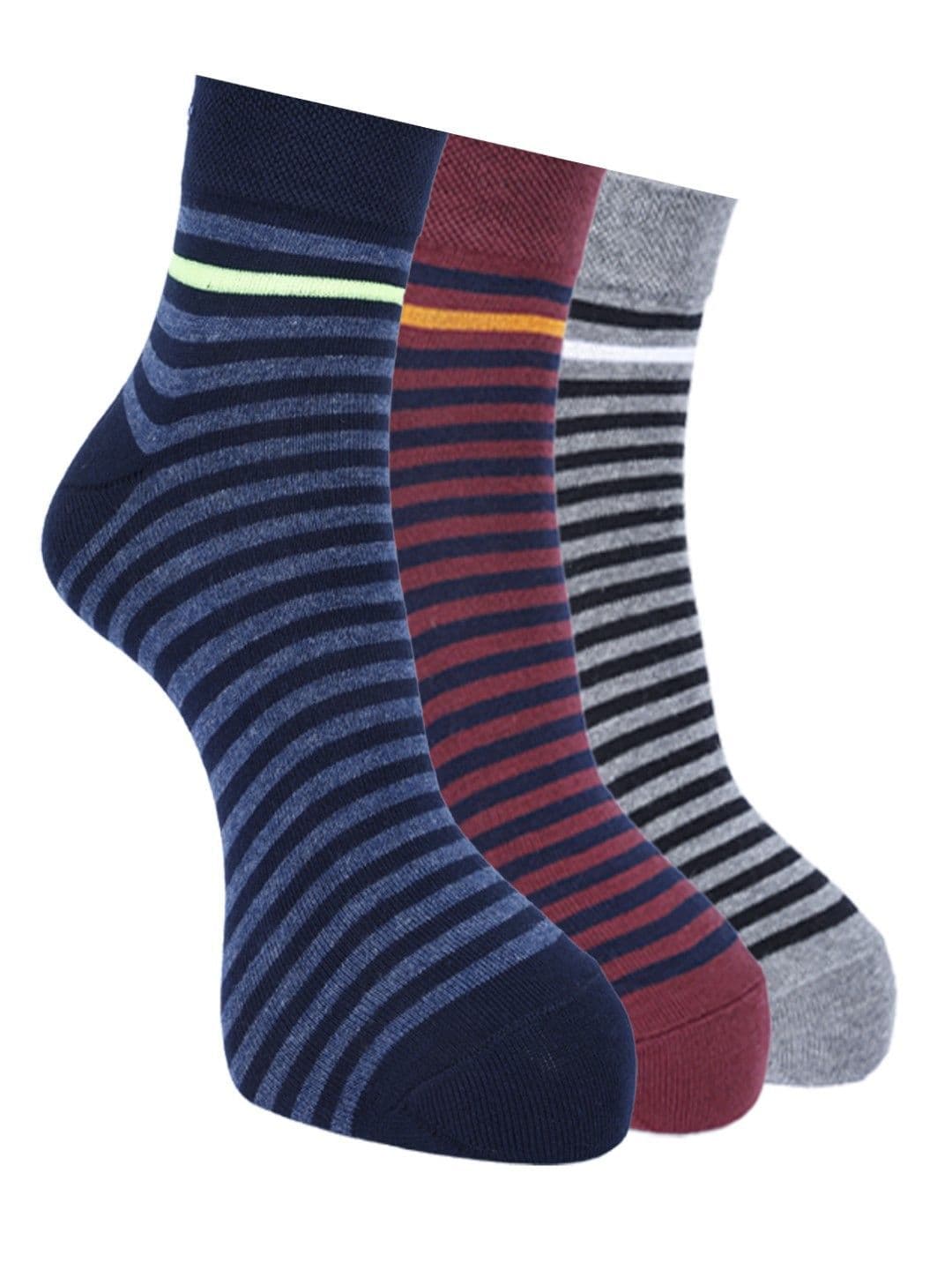 Force NXT Men Pack Of 3 Striped Cotton Ankle-Length Socks - view 1