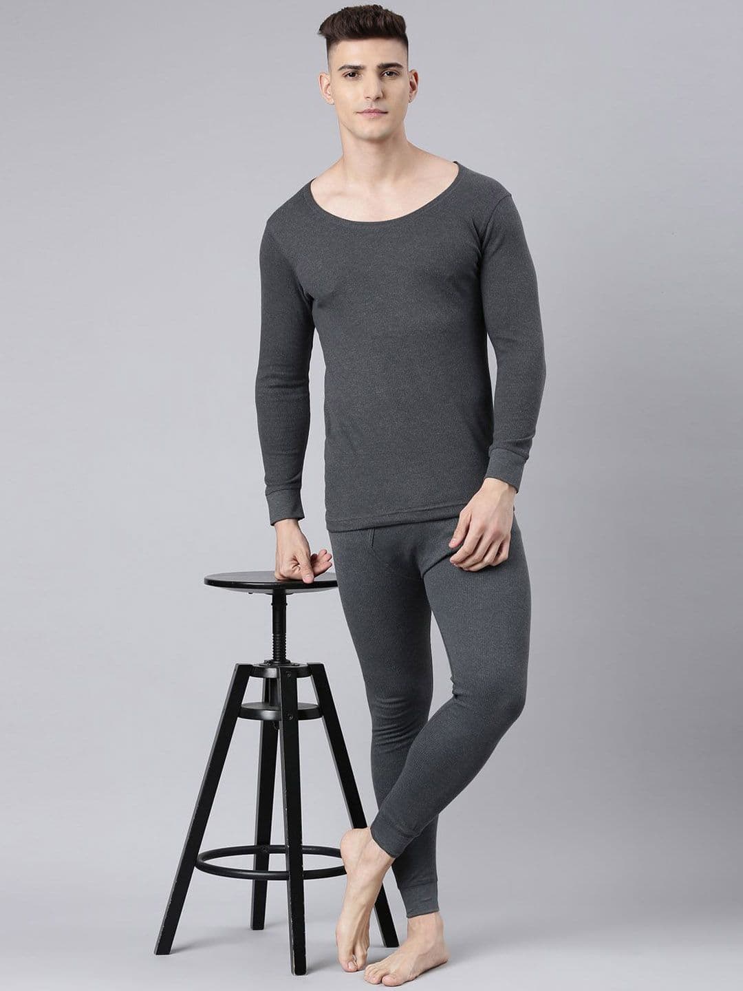 Levis Levi's Round Neck Full Sleeve Thermal Top and Bottom Set For Men's (Grey) - view 1