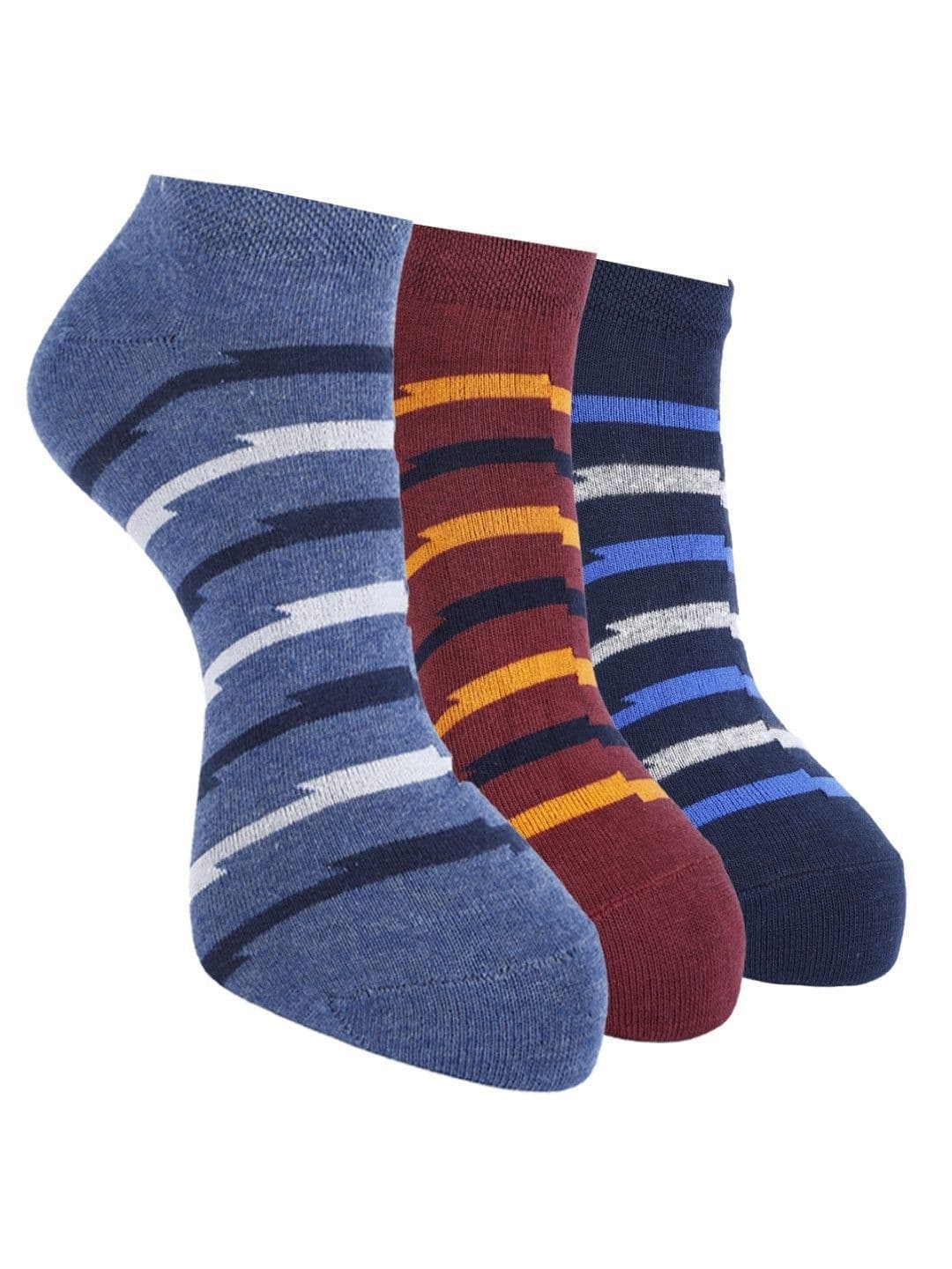Force NXT Men Pack Of 3 Striped Cotton Ankle-Length Socks - view 1