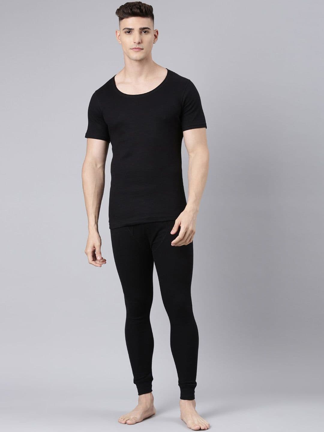 Levis Levi's Round Neck Half Sleeve Thermal Top and Bottom Set For Men's (Black) - view 1