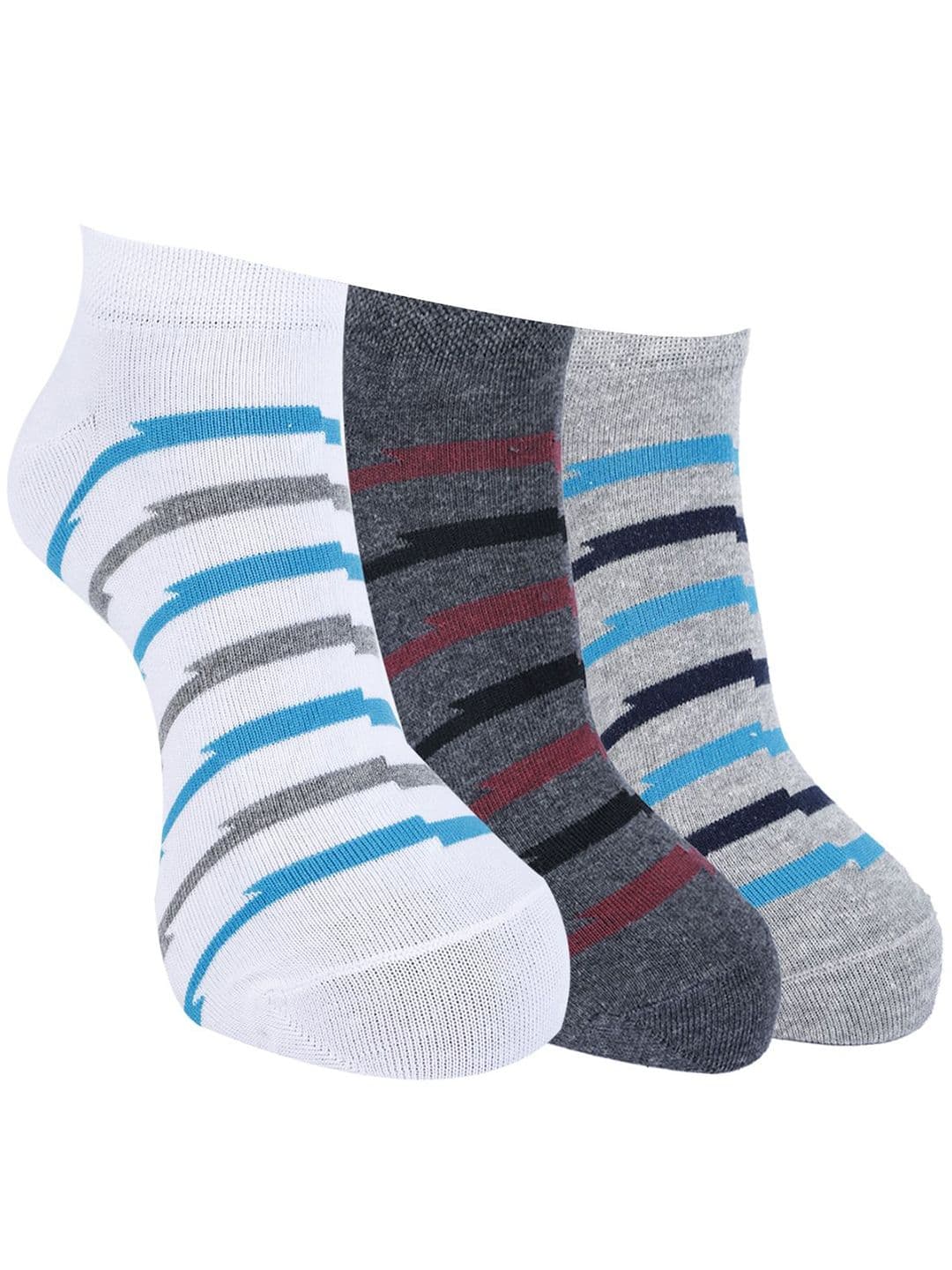 Force NXT Men Pack Of 3 Striped Cotton Ankle-Length Socks - view 1