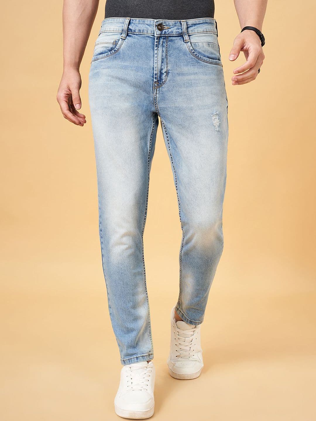 SF JEANS by Pantaloons Men Slim Fit Mildly Distressed Heavy Fade Jeans - view 1