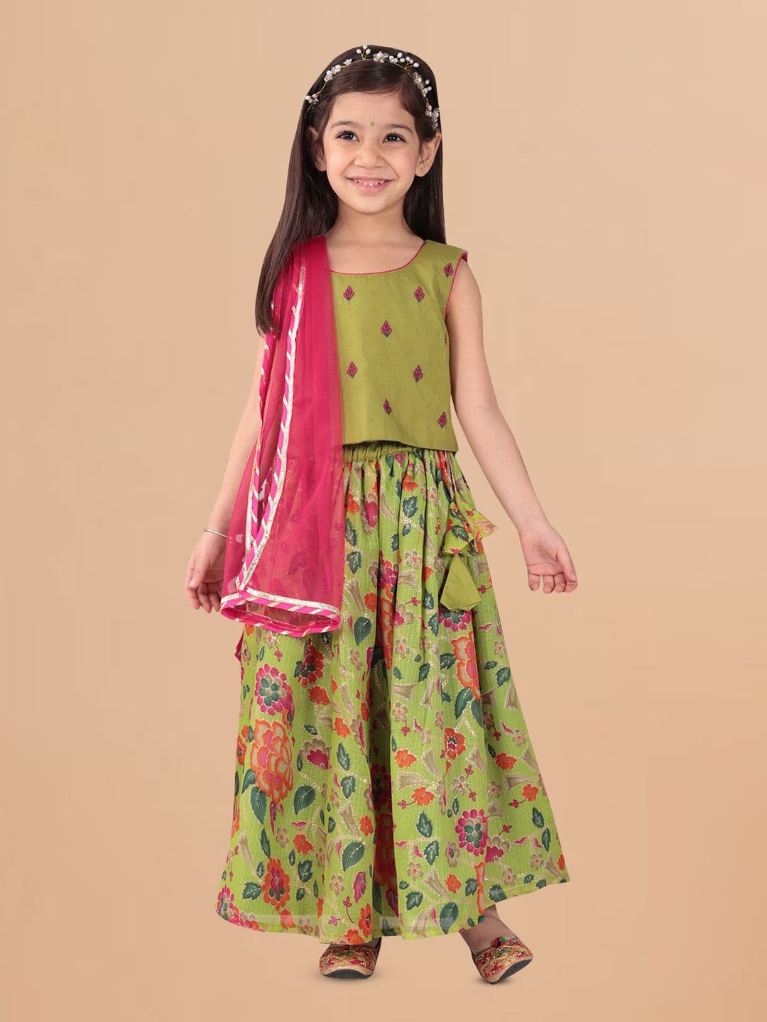 Sangria Girls Embroidered Cotton Ready to Wear Lehenga Choli With Dupatta - view 1