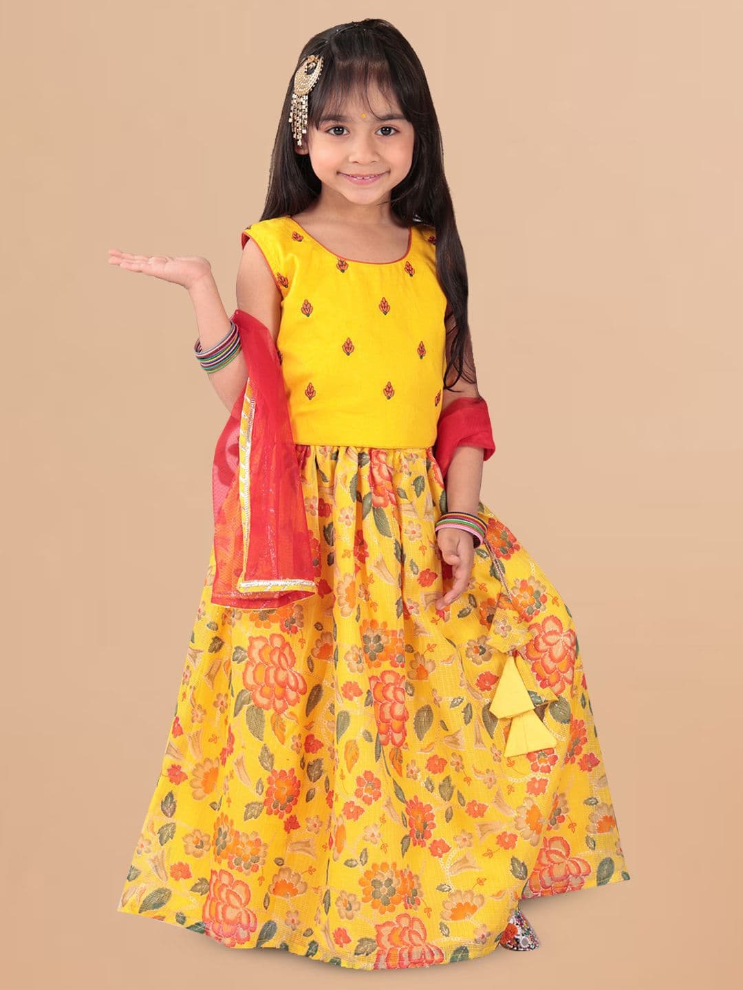 Sangria Girls Embroidered Cotton Ready to Wear Lehenga Choli With Dupatta - view 1